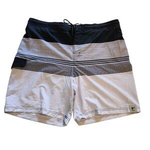 George At The Knee Swim Trunks Grey Black Striped Mens 2XL (44-46) NEW‎ NWT